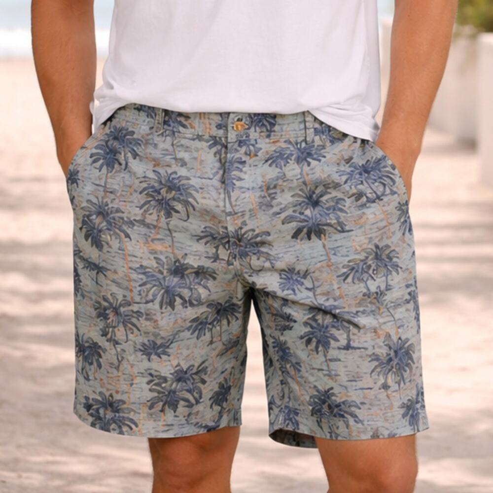 C22 Chaps Bermuda Shorts Palm Tree Print Casual Size 42 Blue